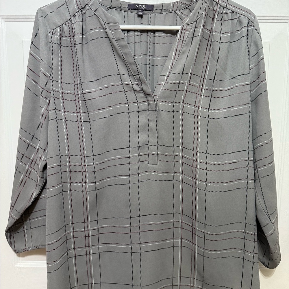 NYDJ Gray Boxy Blouse with Mandarin Collar